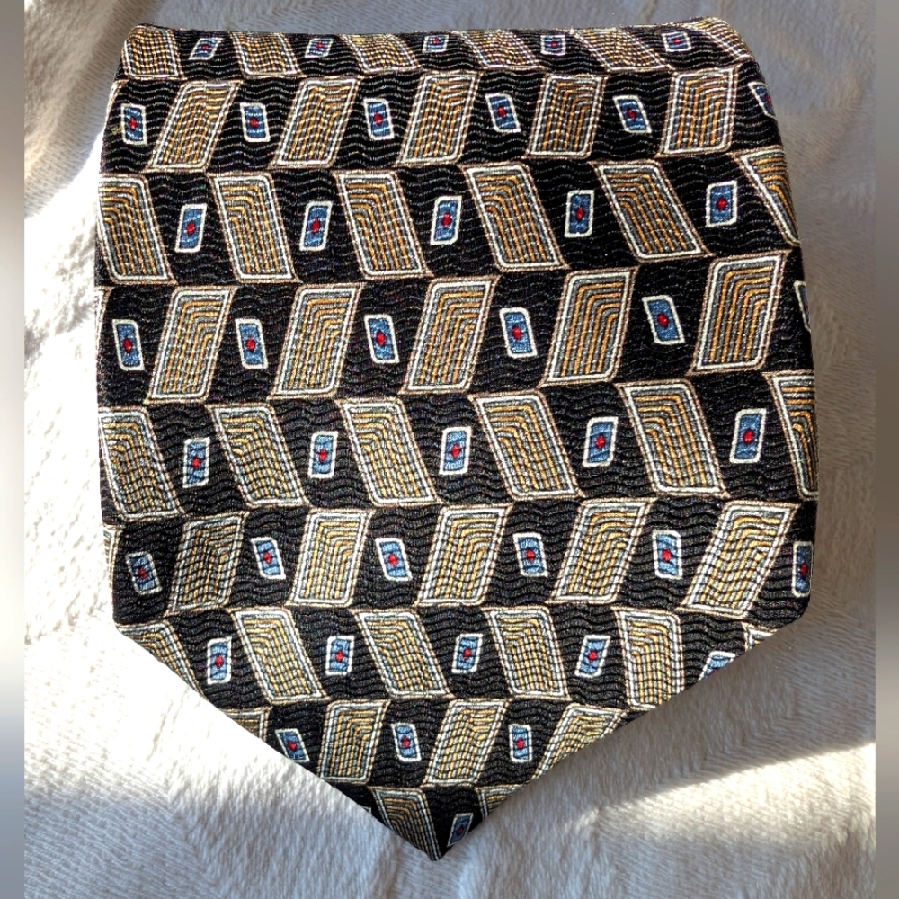 Vintage Black and Gold Tie with Geometric Pattern